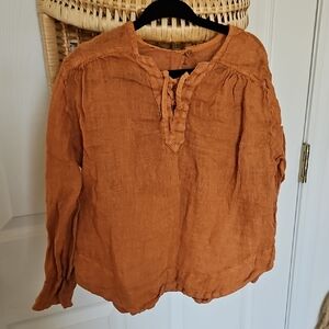 Zara Terracotta Linen Blouse
